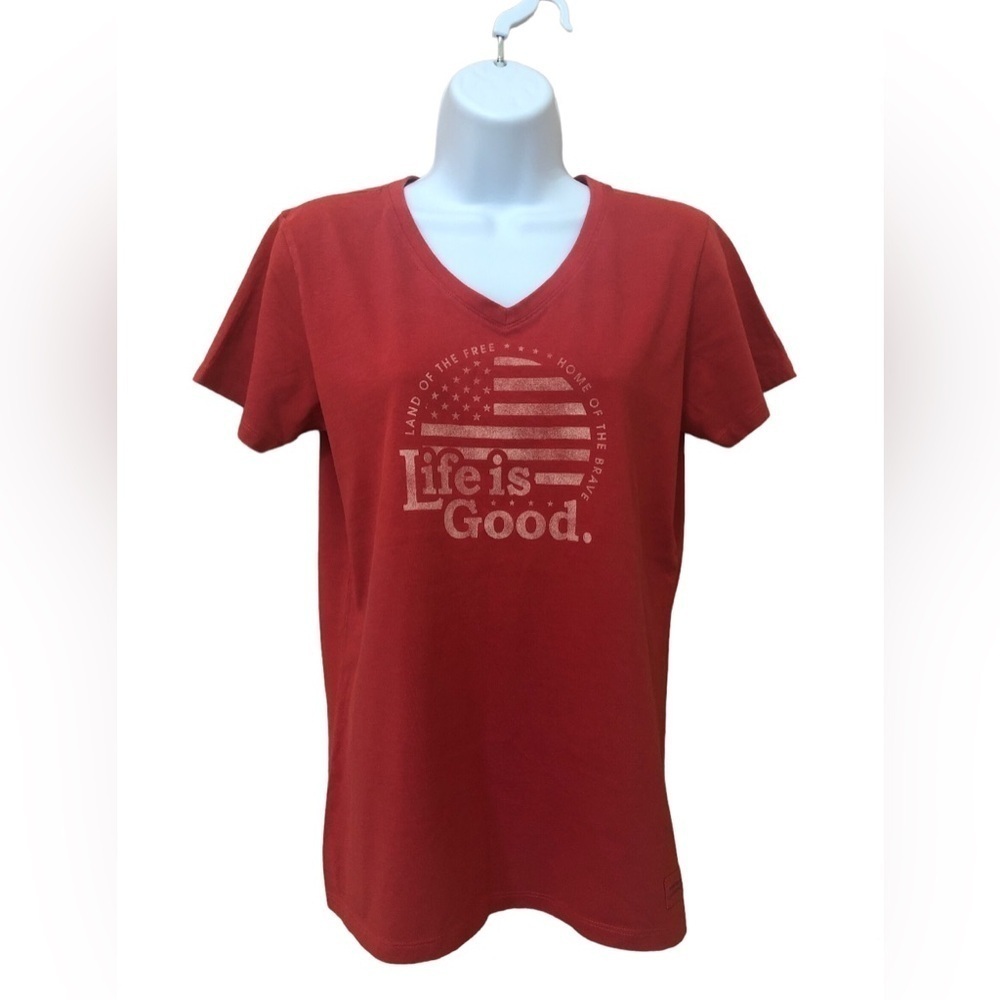 Life is Good Women’s Crusher Tee Size S T-Shirt Patriotic American Flag Red
